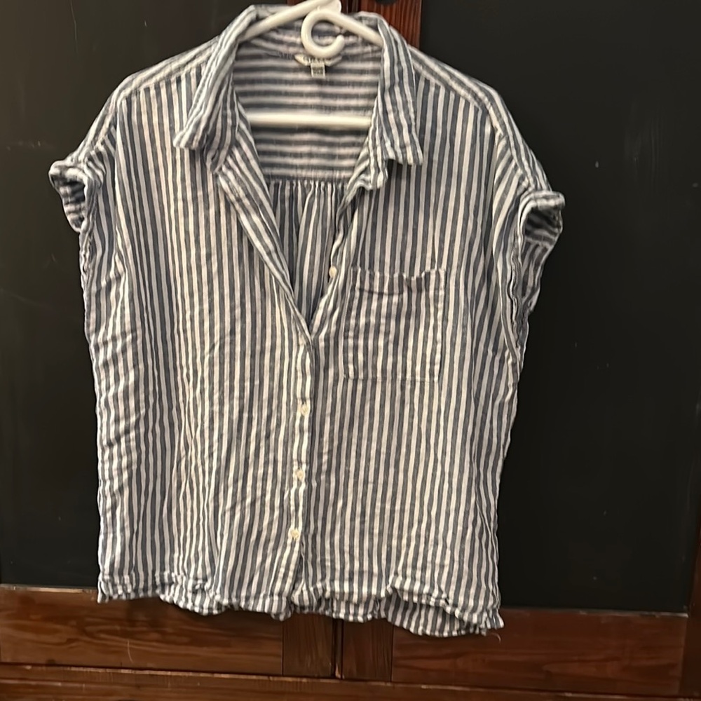 Orvis Navy and White Striped Shirt